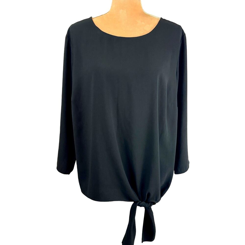 Talbots Womens Top Side Tie Black 3/4 Sleeve - Size 1X